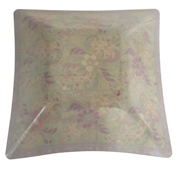 VTG Prima Design Glass Tray 10” Square Decoupage Floral Autumn Serving Platter - Picture 3 of 5